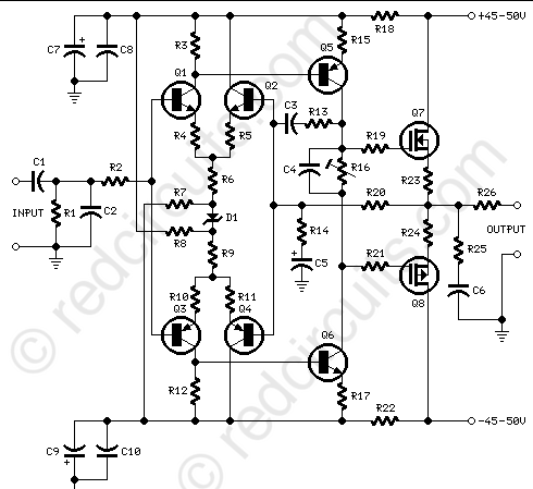 Простой симметричный усилитель MosFet Простой симметричный усилитель MosFet
