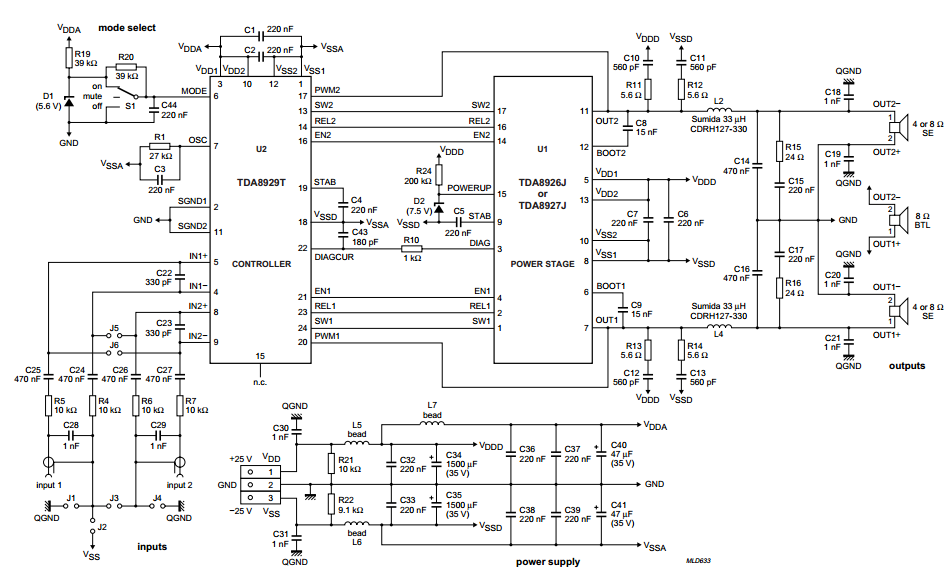 2 x 80 W class-D audio amplifier